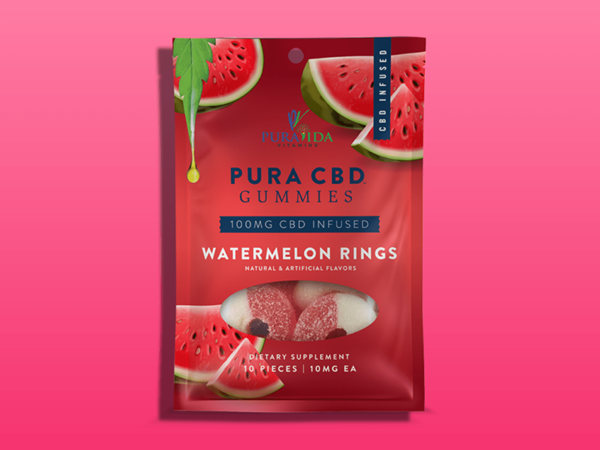 Pura Vida Vitamins' CBD-Infused Watermelon Gummies - 10 Servings, 100mg of Hemp-Derived CBD