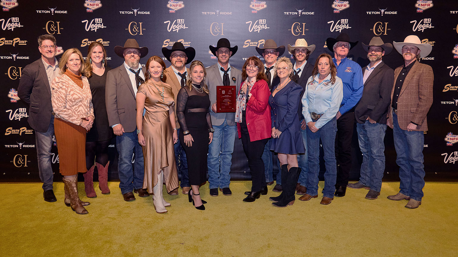Representatives from Massey Ferguson and the Prescott Frontier Days Rodeo celebrate the 2025 Sowing Good Deeds winner announcement in Las Vegas.