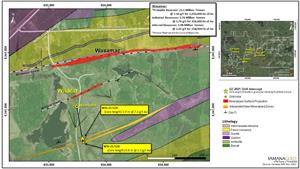 Wasamac Project, Map of Wildcat Target with Recent Drill Highlights at South Wildcat.