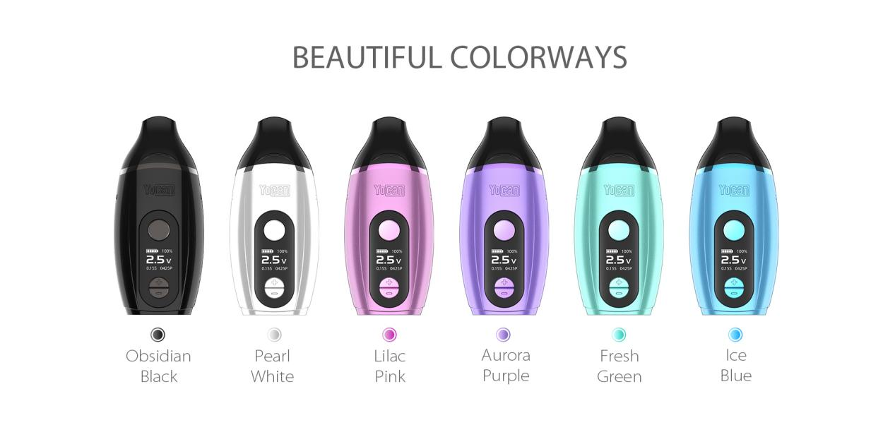 Yocan Iris product display showcasing the features and design of the device