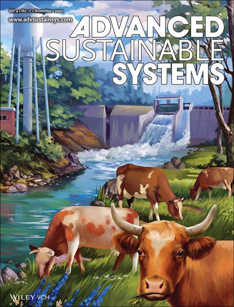 Clarkson University research is featured on the front cover of the November issue of Advanced Sustainable Systems. The stylized cover artwork (above) features a North Country landmark, the surge tank of a Raquette River hydroelectric plant in nearby Hannawa Falls, where both of the paper's authors reside. (Photo credit: J. Pokrzywinski, D. Aulakh, W. Verdegaal, V.H. Pham, H. Bilan, S. Marble, D. Mitlin, M. Wriedt: "Dry and Wet CO2 Capture from Milk-Derived Microporous Carbons with Tuned Hydrophobicity." Advanced Sustainable Systems. 2020. Volume 4. Issue 11. Pages 207022. Copyright Wiley-VCH GmbH. Reproduced with permission.)