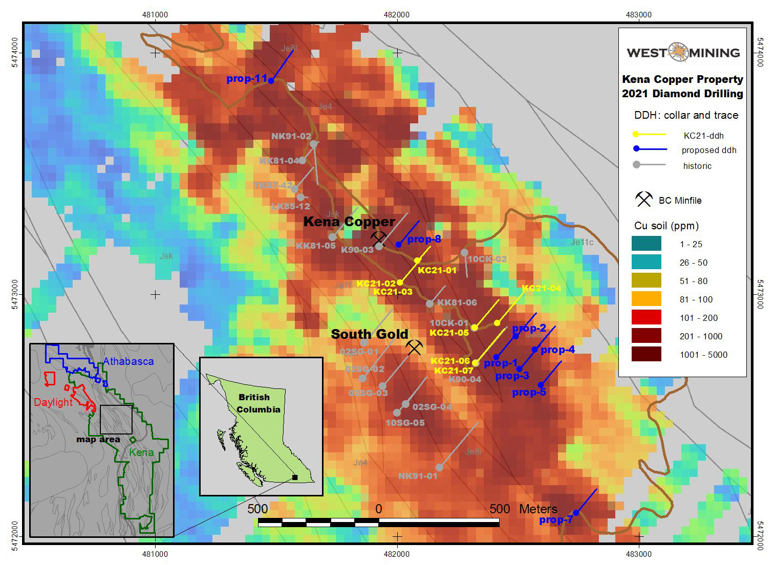 Map 1: Kena Copper Property 2021 Diamond Drilling