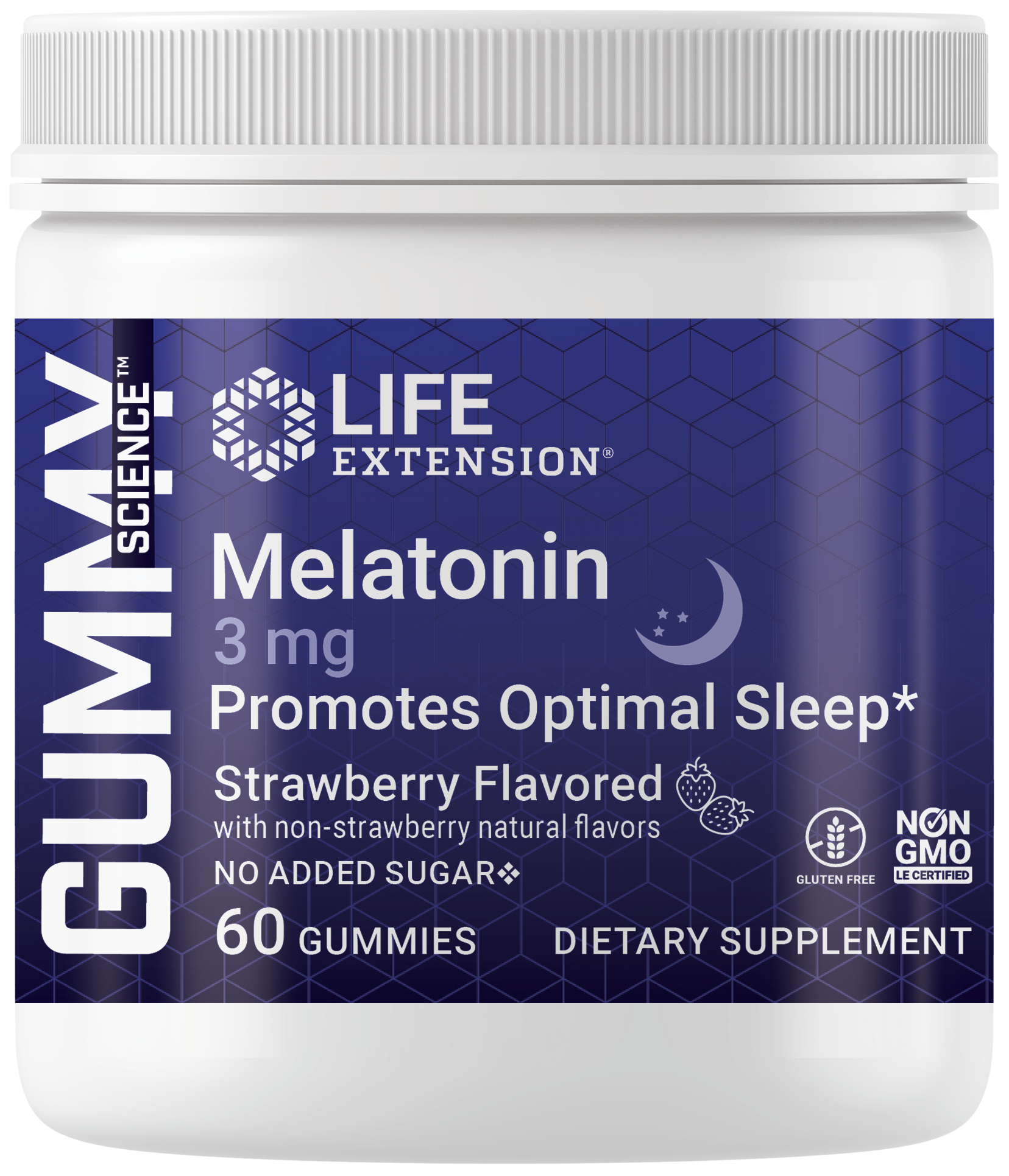 Life Extension's new Gummy Science™ Melatonin 3 mg strawberry flavored nonGMO Gluten Free gummy