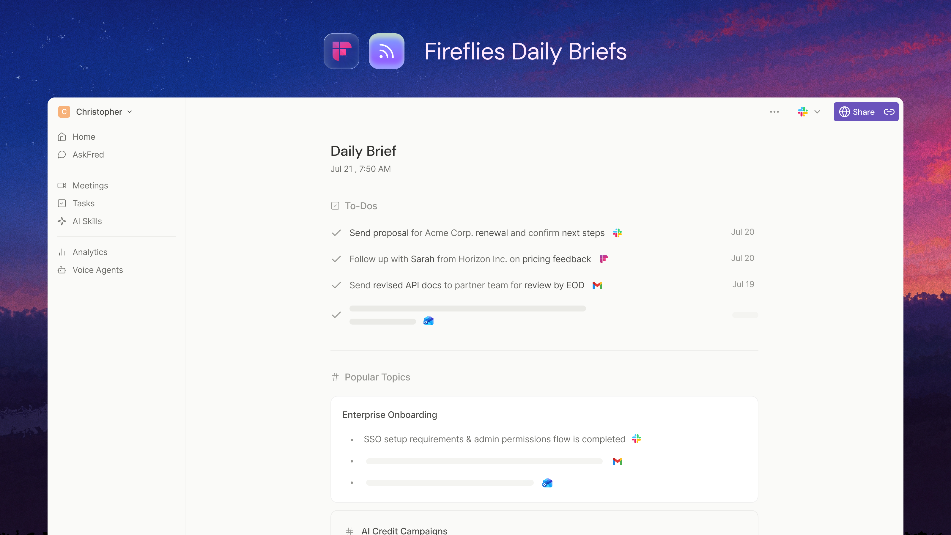 Fireflies Digest Product UI