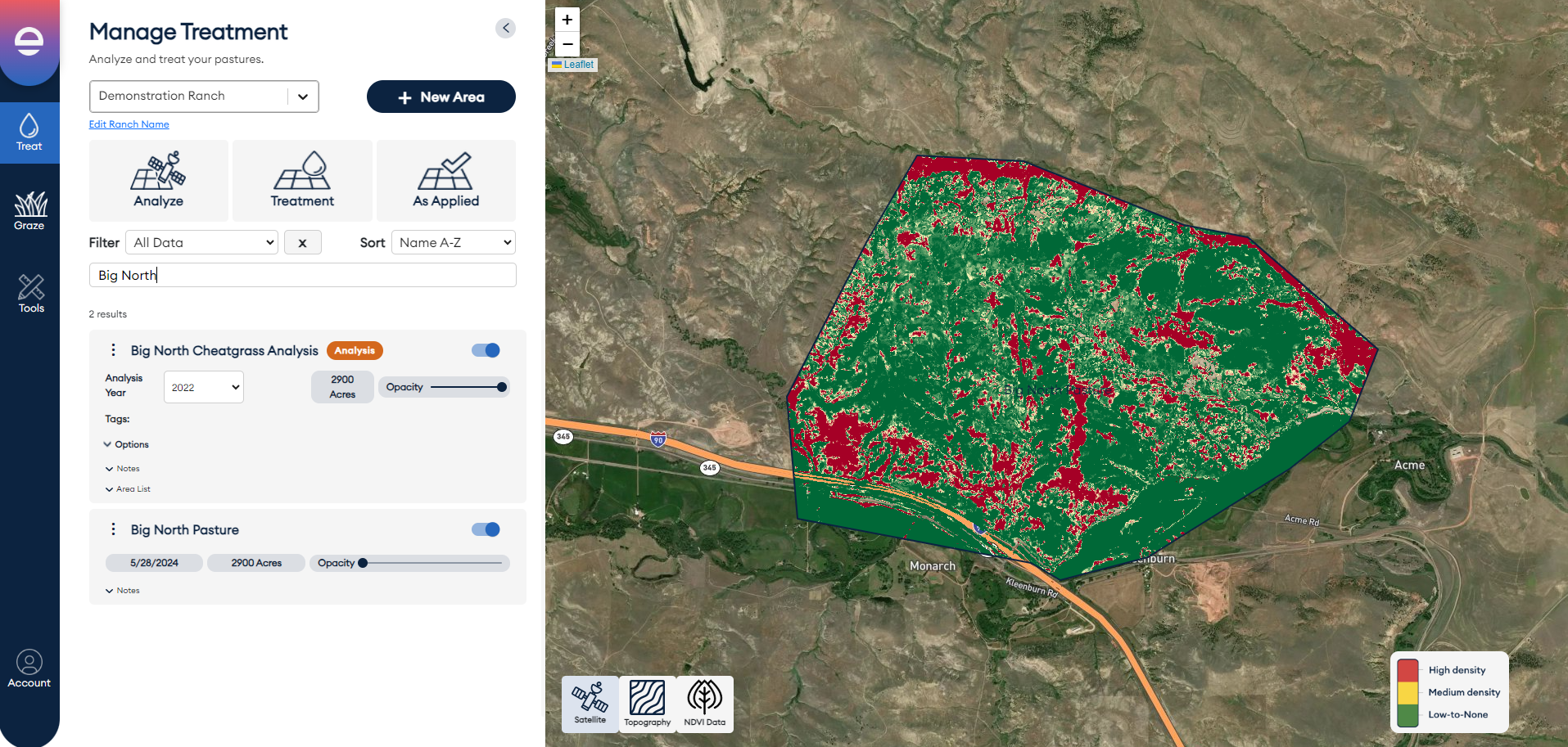 Satelytics and RangeView™ Cheatgrass Treatment Map