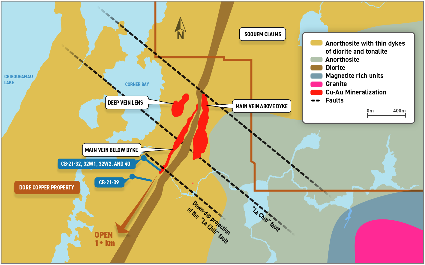 Fig. 4 - Geology map of the Corner Bay deposi