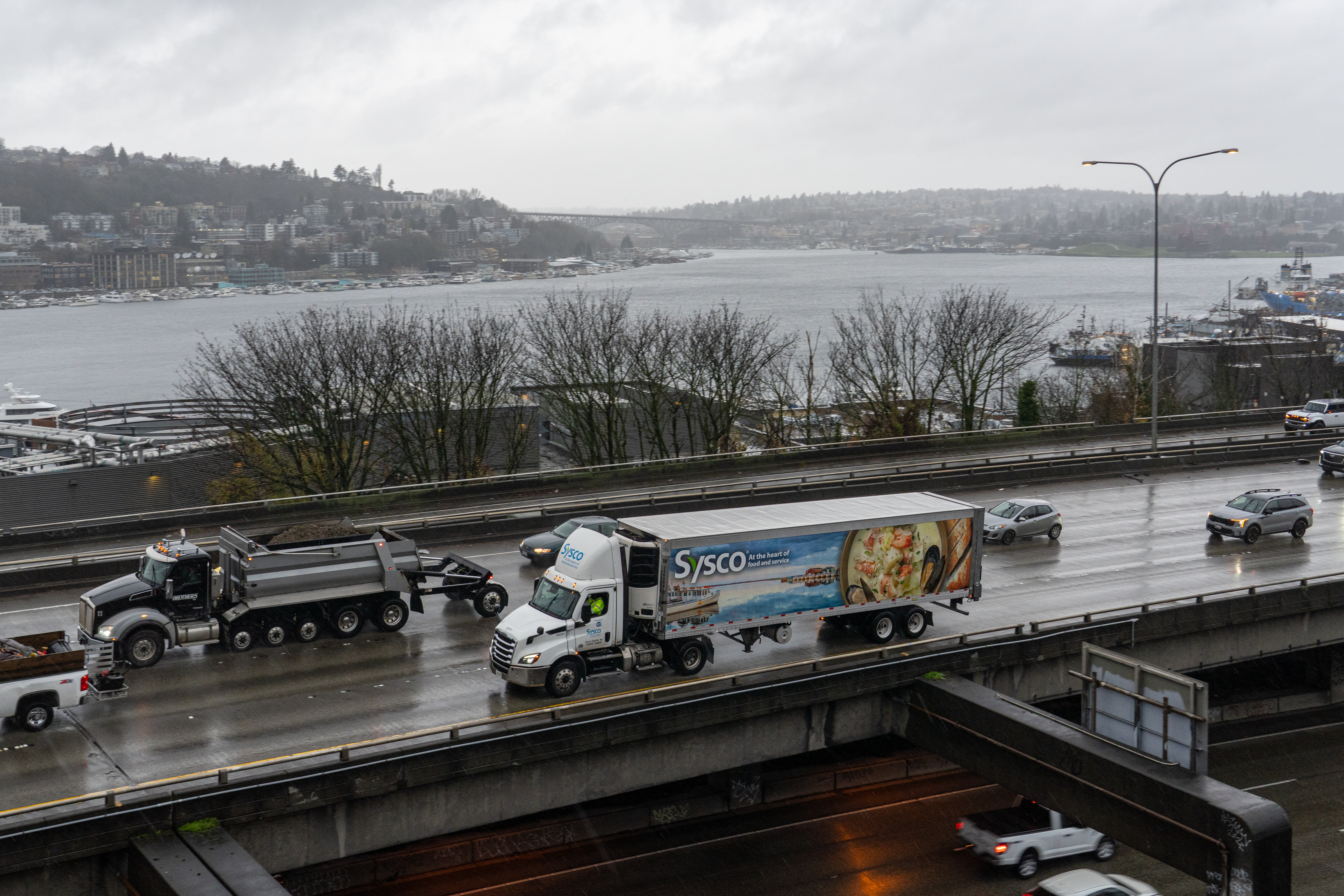 Sysco truck driving through Seattle