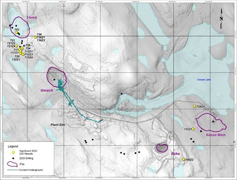 Goose Mine Drill Hole Locations. 