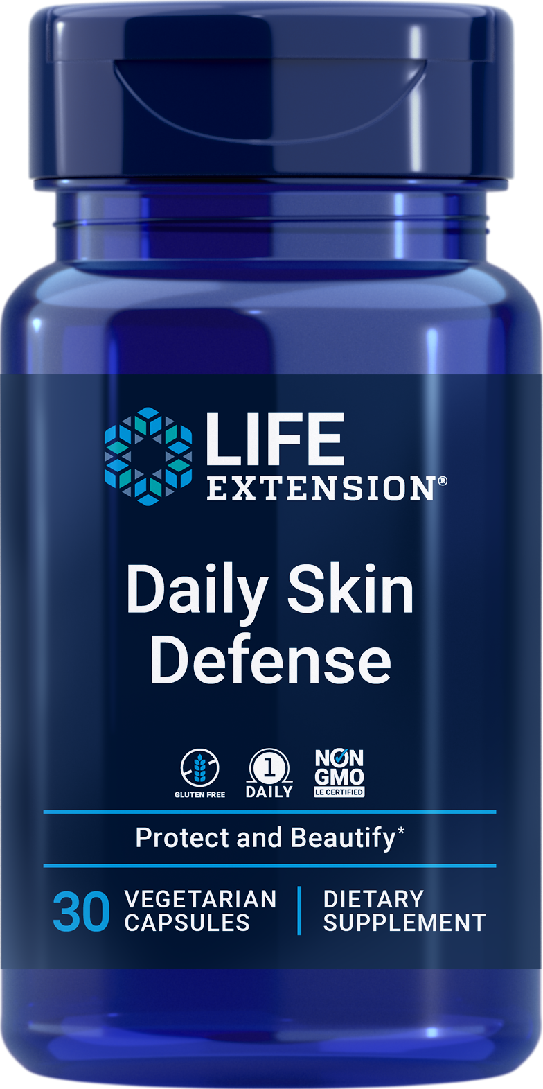 Life Extension's new Daily Skin Defense supplement formula helps hydrate and beautify your skin, fight the appearance of wrinkles and bolster your skin’s natural defenses against the oxidative stress caused by pollutants and UV exposure. Keep your skin beautiful. 