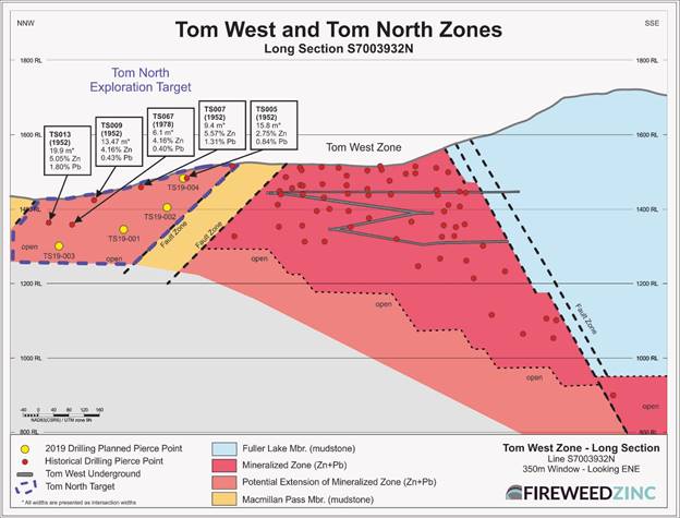 FIGURE 2: TOM NORTH TARGET WITH HISTORIC DRILL RESULTS (1.)