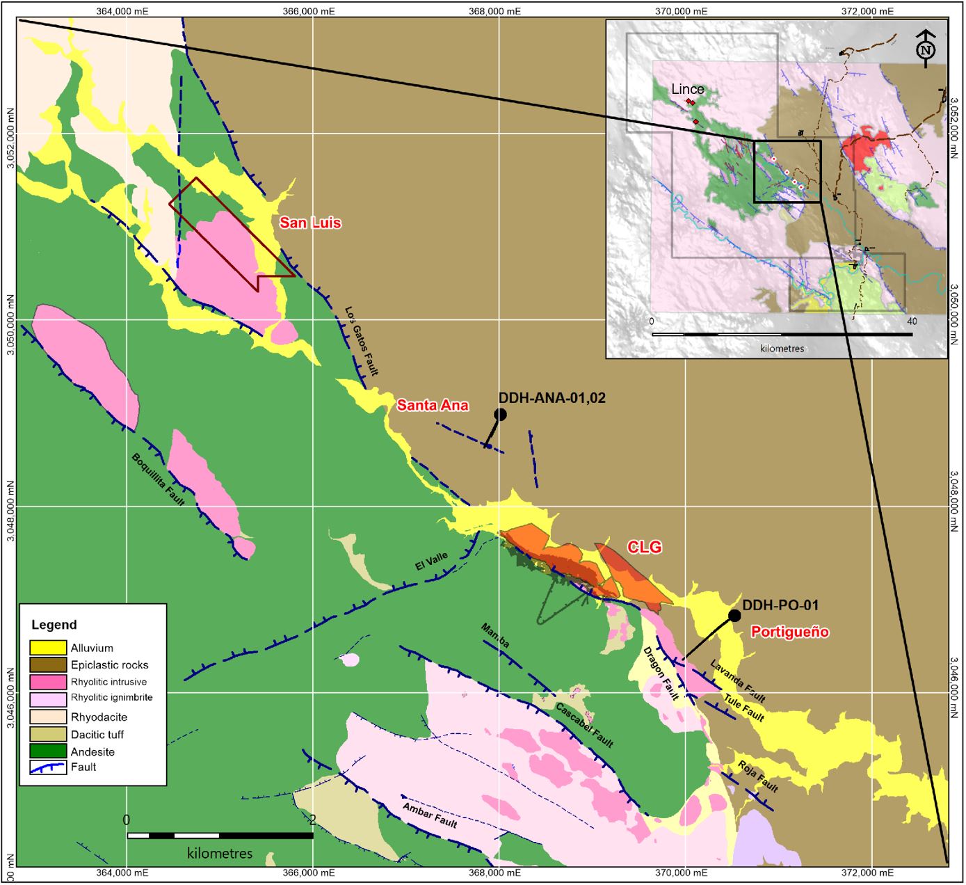 Plan view of the area surrounding CLG with select prospects and high priority drill targets