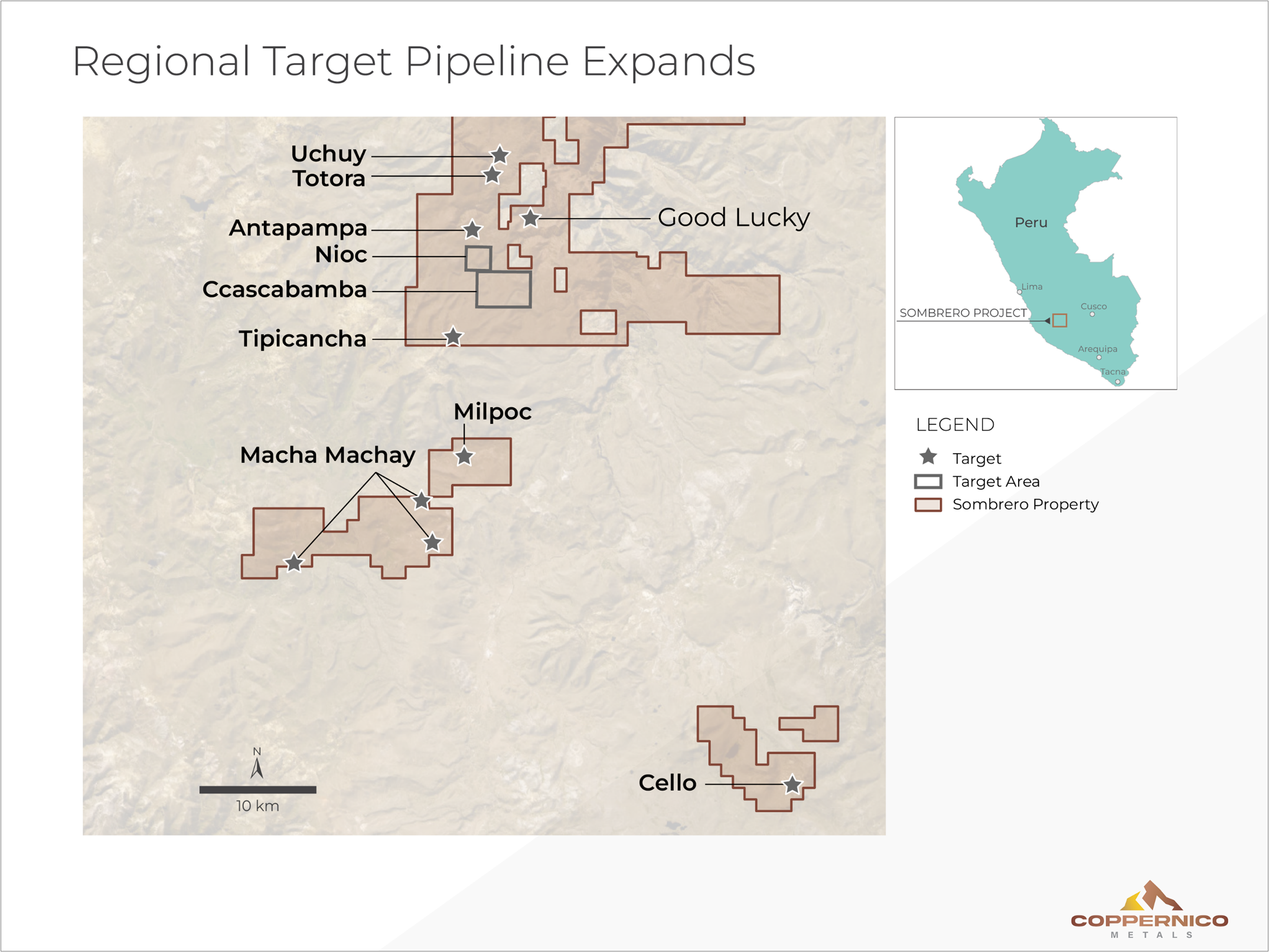 Identified target pipeline at various stages of exploration across the Sombrero Project, underscoring a target-rich district beyond Ccascabamba. 