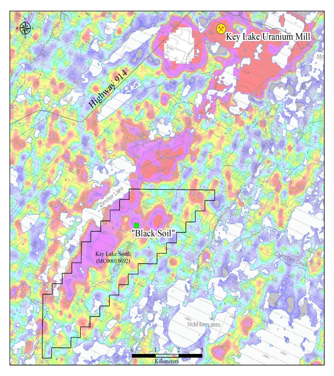 A colored map showing the location of the "Black Soil."