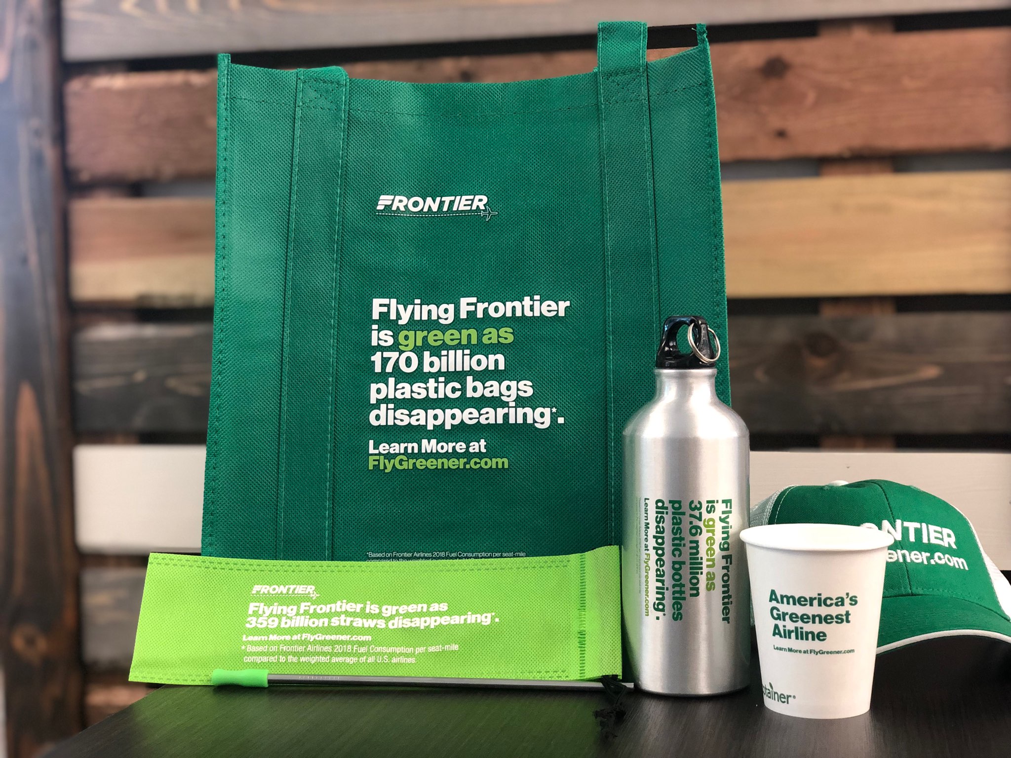 America's Greenest Flight is focused on sustainability on every level. Service items utilized include compostable cold cups, hot cups and napkins made from recycled materials and bamboo stir sticks. 