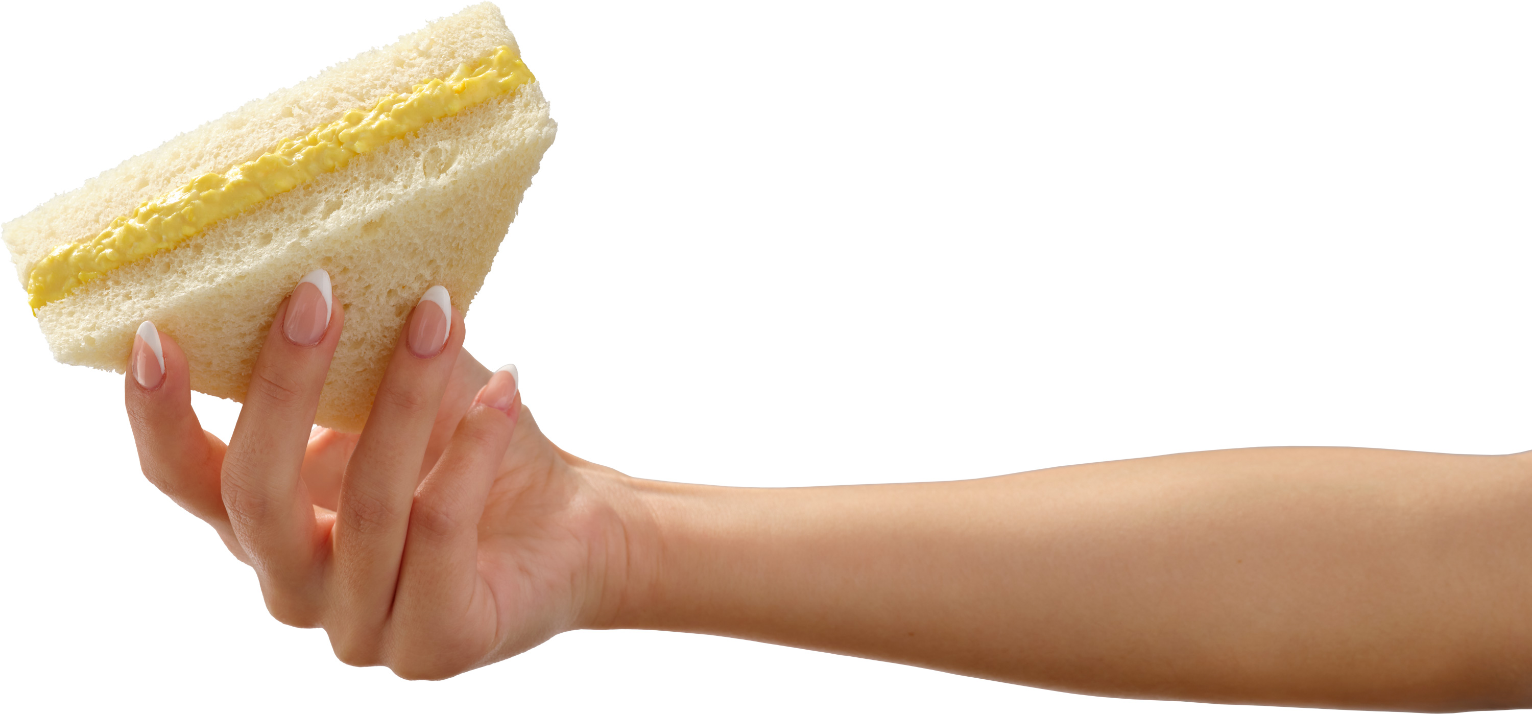 Japanese Style Egg Salad Sandwich - Lifestyle Image Single Hand Holding