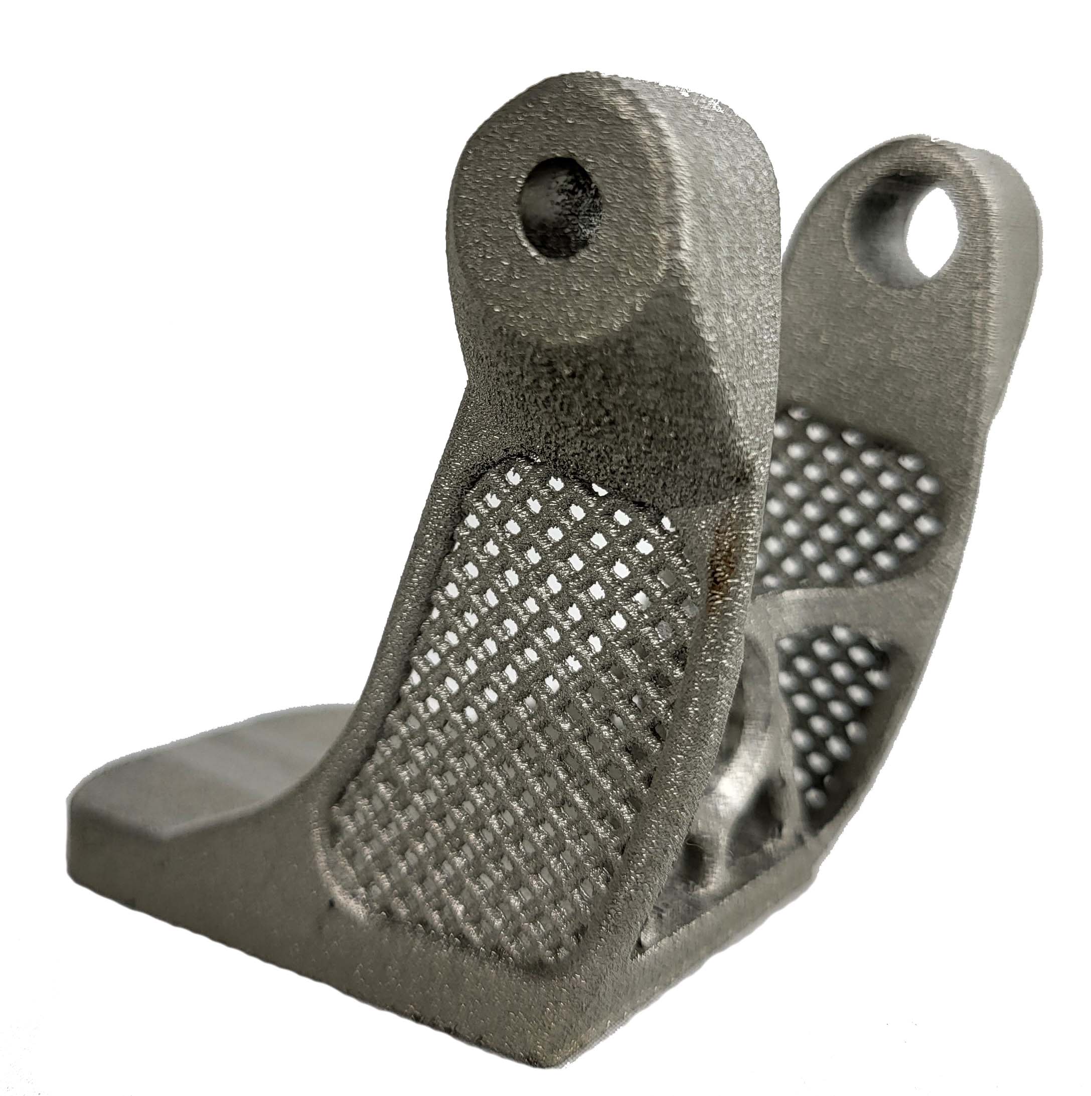 Bracket for a Jeep printed in Uniformity Labs UniFuse™ 316L 90um 400W, which exhibits superior mechanical properties than industry standard lower layer thickness parameter sets.