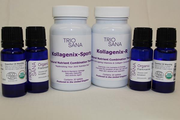 Trio Sana is introducing three products to the American consumer:

Kollagenix-Sports was developed by using Trio Sana's Natural Nutrient Combination Therapy (NNCT) technique. This process combined marine collagen with the three vital nutrients for the joints and muscles to work synergistically together, which maximizes their effectiveness.

Kollagenix-R, which also employs NNCT, uses marine collagen and combines it with all 13 anti-aging vitamins.

Certified NOP Organic Frankincense Boswellia Carterii from Somaliland has been used for its therapeutic benefits throughout the millennium. The NOP certification means Trio Sana’s frankincense meets the highest quality organic standard.