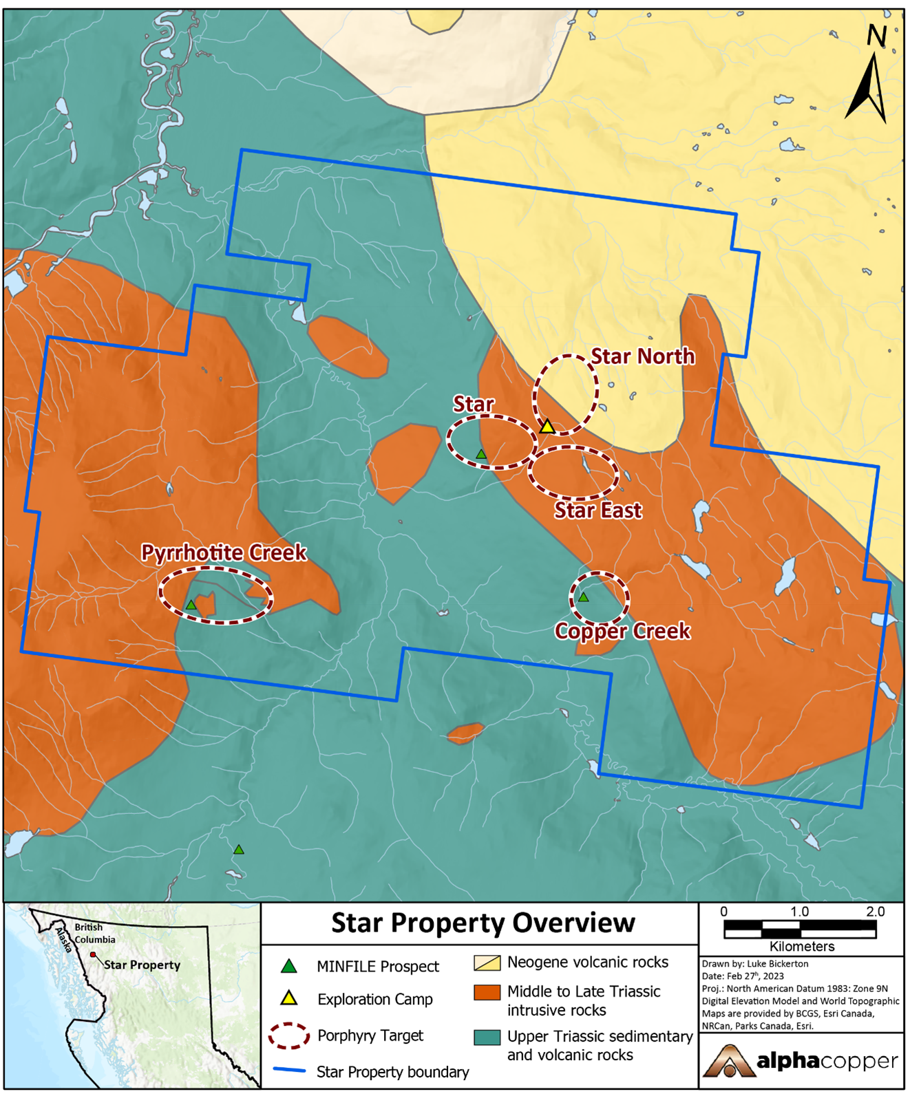 Figure 4. Star Property overview with general geology and porphyry targets outlined