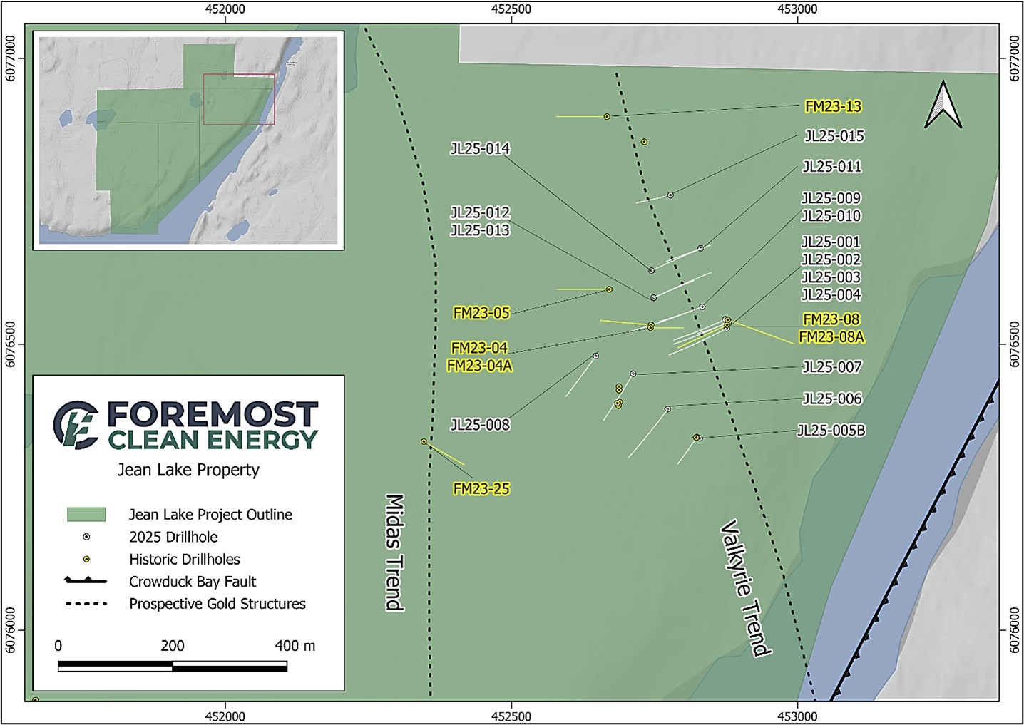 Jean Lake – Gold Assay Results by Drillhole (2023 + 2025) 