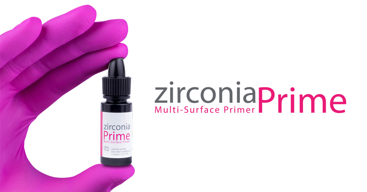 Zirconia Prime significantly enhances the bond between indirect restorative materials, composite resin cements and resin-based bonding agents when preparing zirconia and metal restorations for cementation.
