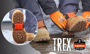 Worker wearing Ergodyne's TREX 6317 mid-sole ice cleats