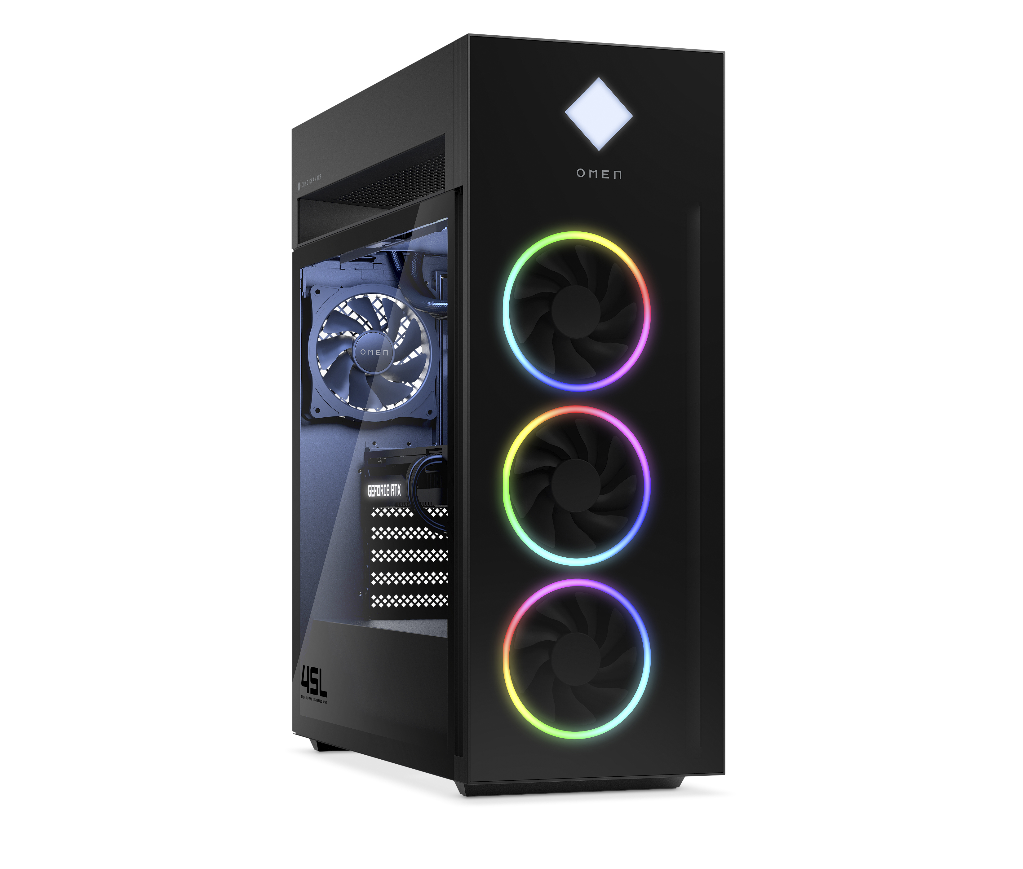 OMEN 45L Desktop turns PC gaming on its head with the revolutionary CPU enhancing OMEN Cryo Chamber™[1]; also available as a DIY chassis for the ultimate custom build.
