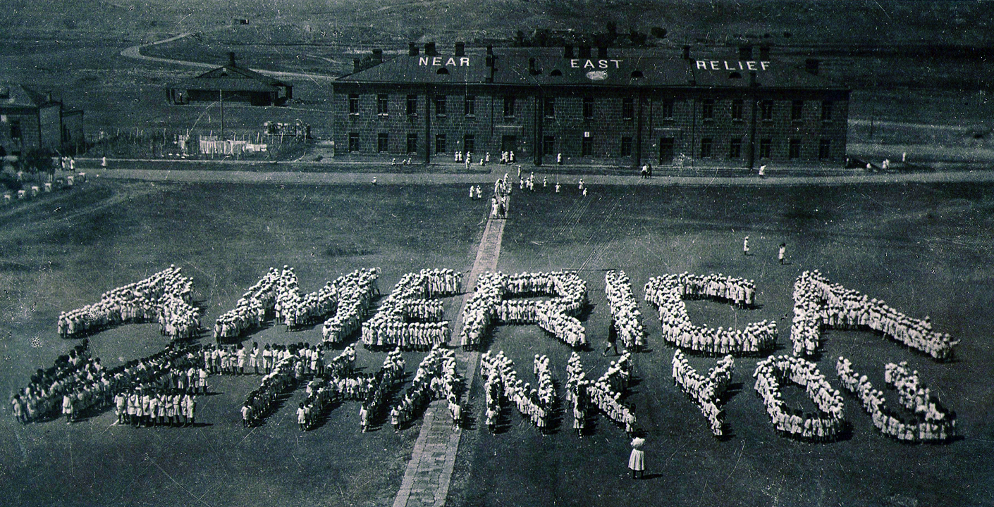 “Orphan City” - 30,000 Armenian orphans in Near East Relief’s largest orphanage in Alexandropol (current day Gyumri, Armenia) thank the United States for its life-saving generosity. (Photo: 1923)  From 1916-1930, the Congressionally-mandated Near East Relief provided the equivalent of over $2.5 billion in humanitarian assistance to victims of the Armenian Genocide.