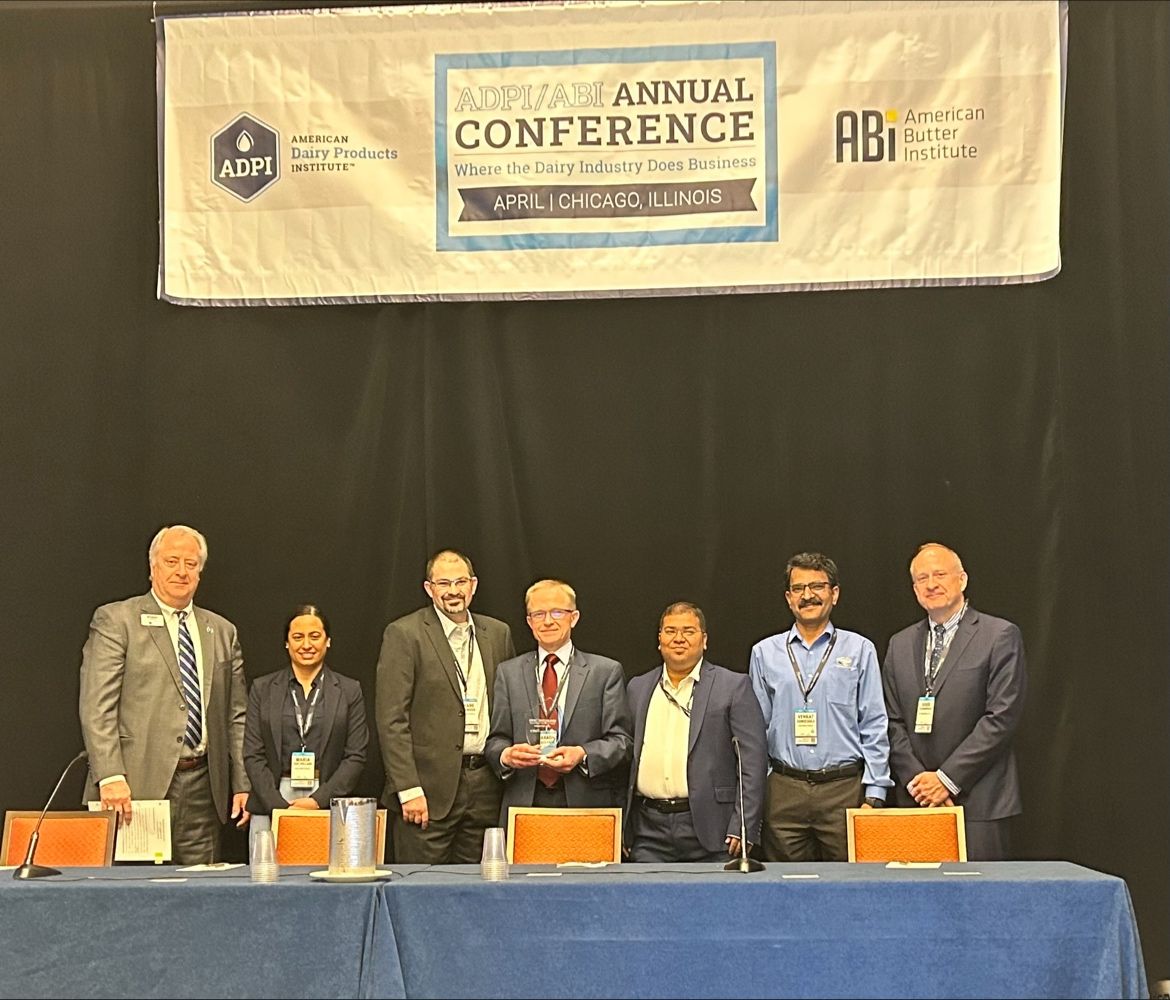 From left to Right: Blake B. Anderson of American Dairy Products Institute; from Idaho Milk Products: Maria Van Holland, Shane Norwood, Daragh Maccabee, and Gunvant Rathod, Ph.D.; Venkat Sunkesula, Ph.D.; and Doug Peckenpaugh from Dairy Foods Magazine.