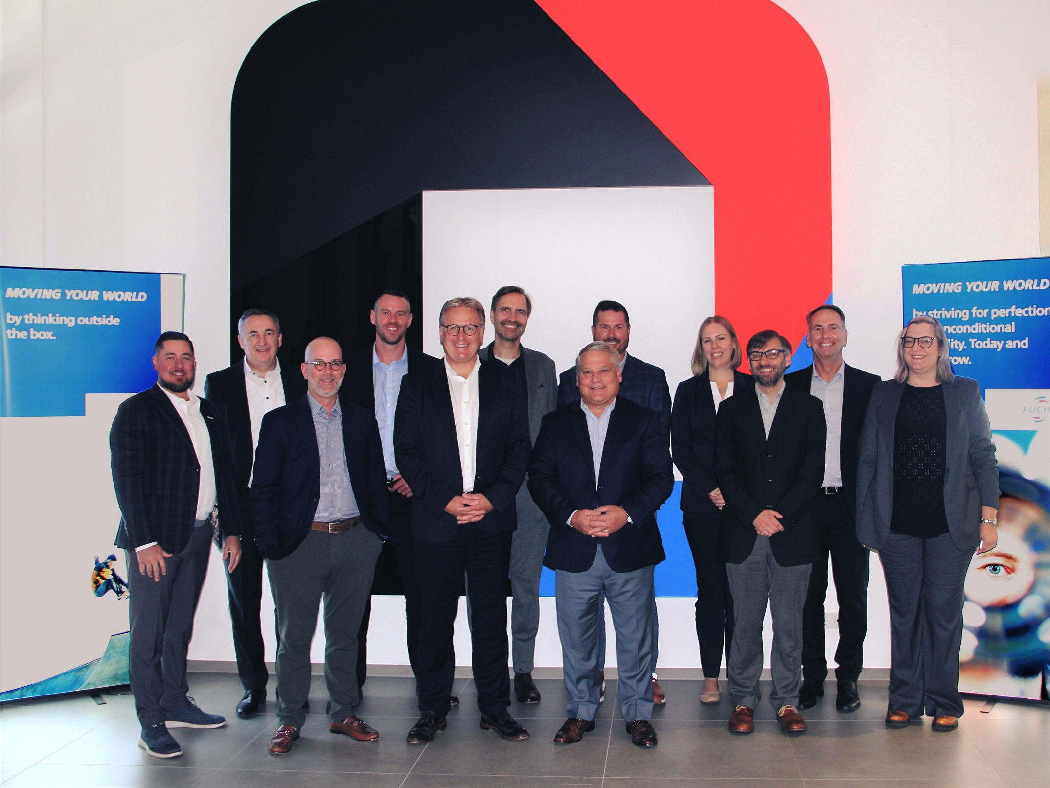 Stefan Fuchs – Chairman of the Executive Board of FUCHS SE, and John Kasel – President and CEO, L.B. Foster Company alongside their management teams at the FUCHS main office in Mannheim, Germany