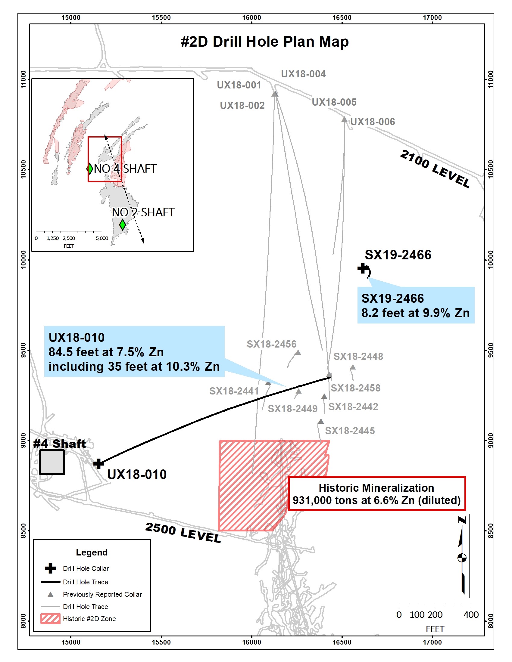 Figure 3 – Plan View of #2D Zone Showing Drill Hole Locations