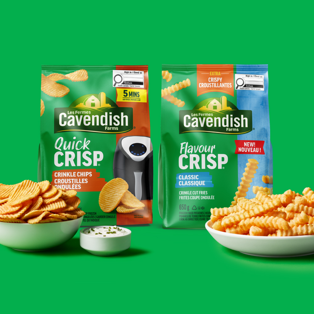 Les Fermes Cavendish sont fières de présenter deux nouveaux produits cet automne, chacun offrant une variant originale de classiques indémodables : les Croustilles ondulées Quick Crisp et les Frites ondulées FlavourCrisp