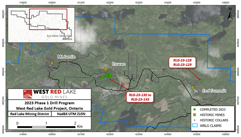 Property map showing location of completed Phase 1 drill collars.