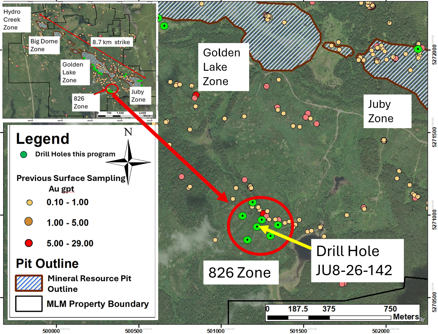 Detail Plan View showing location of Drill Hole JU8-26-142 