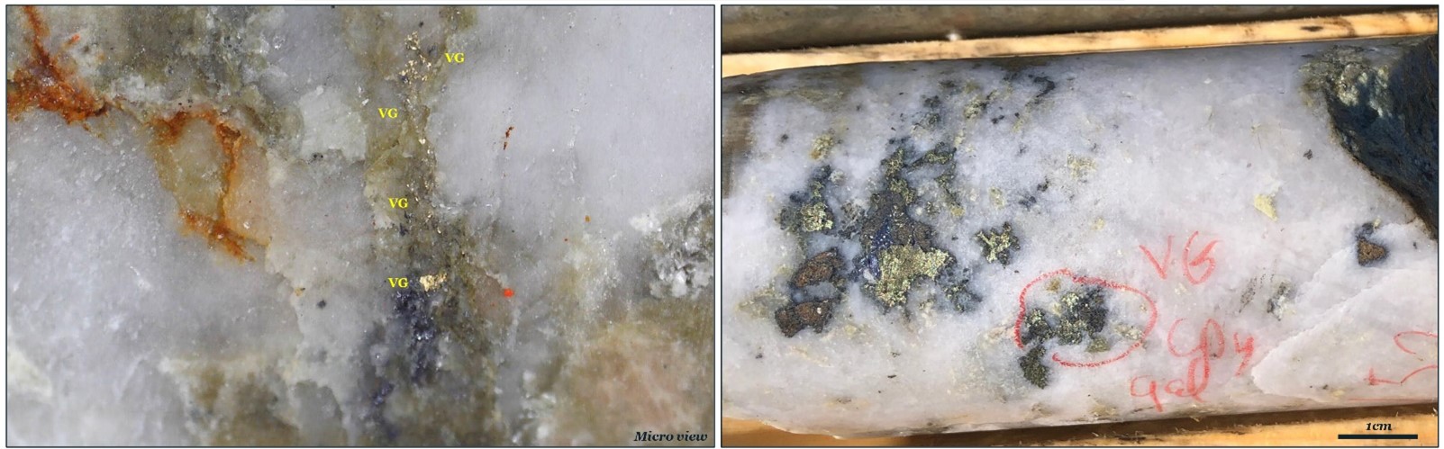 High-grade gold quartz-vein from WB23-139 (37.40 g/t Au over 2.50 m @ 149.50 m)