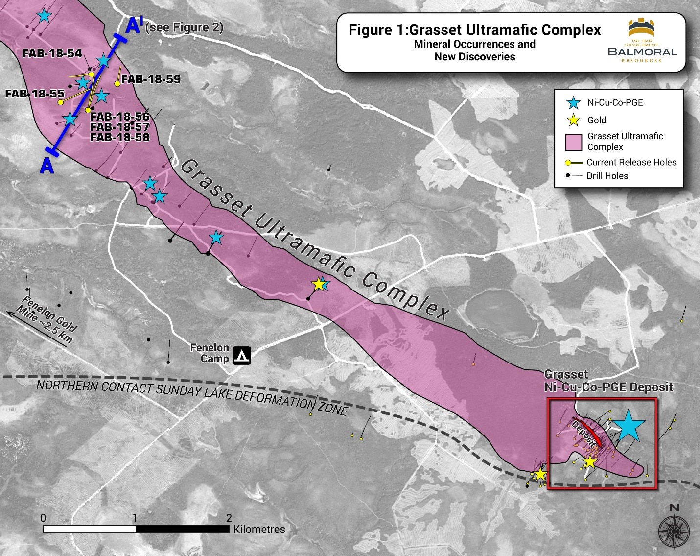 Figure 1: Grasset Ultramafic Complex; Mineral Occurrences and New Discoveries