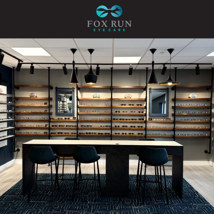 Modern optical vision center interior at Fox Run Eye Care near Portsmouth NH with designer eyeglass frame displays