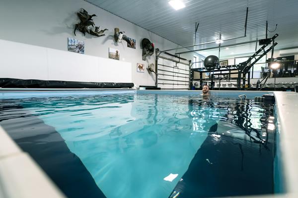 With Endless Pools’ top-of-the-line Elite model, Wentz can immerse himself in his own training and recovery pool for high-intensity, low-impact swimming, running, and resistance exercise. 