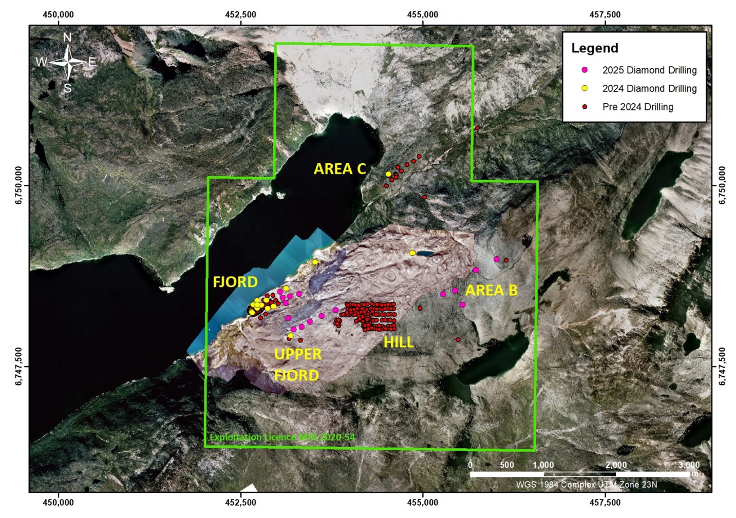 Project Drilling Historical 2007- 2014 and 2024 and 2025 Summary Plan (WGS84 zone 23N)