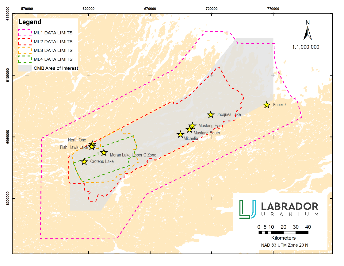 A tan and grey map showing data coverage over the Central Mineral Belt for each ML Phase.