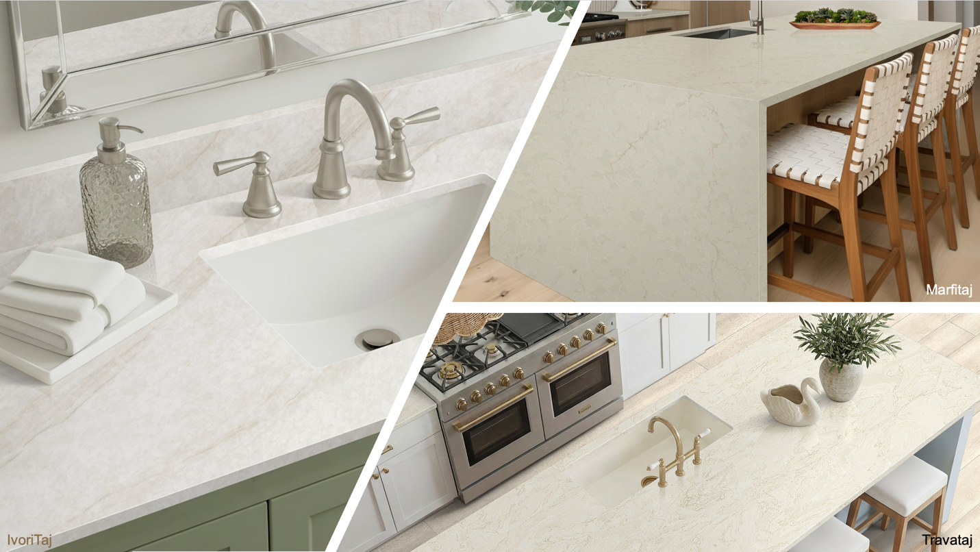 Collage of MSI Q Countertops Room Scenes