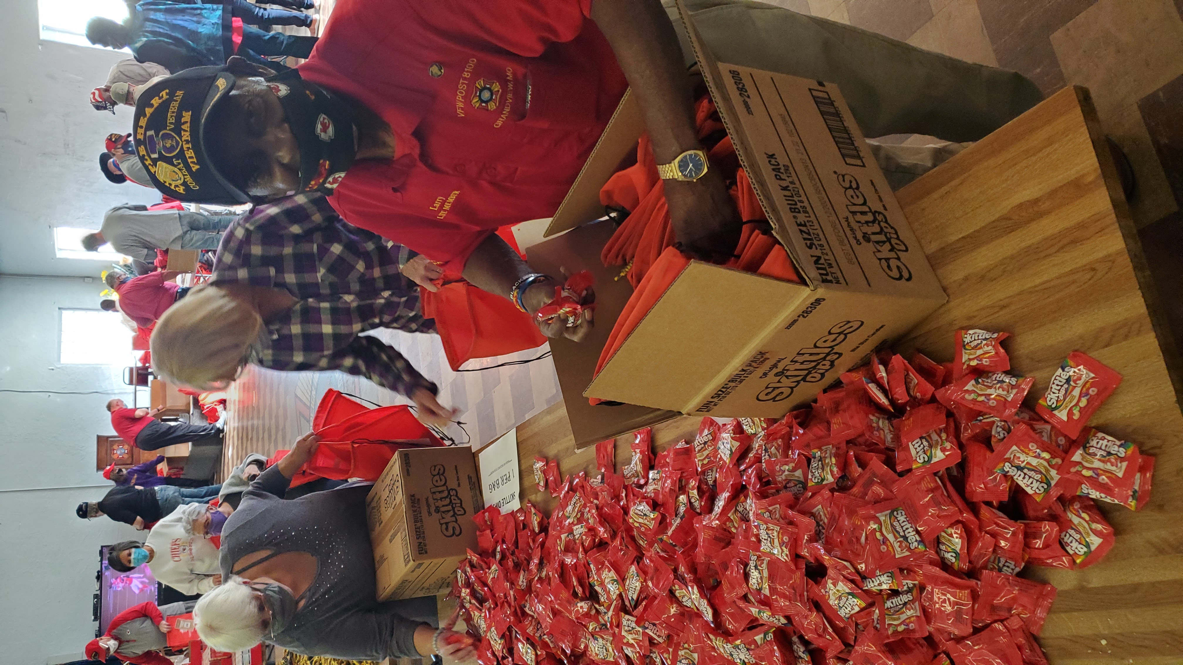 Members of the VFW District 5 Department of Missouri assemble Operation Gratitude care packages to be distributed to 2,000 Missouri Veterans. 