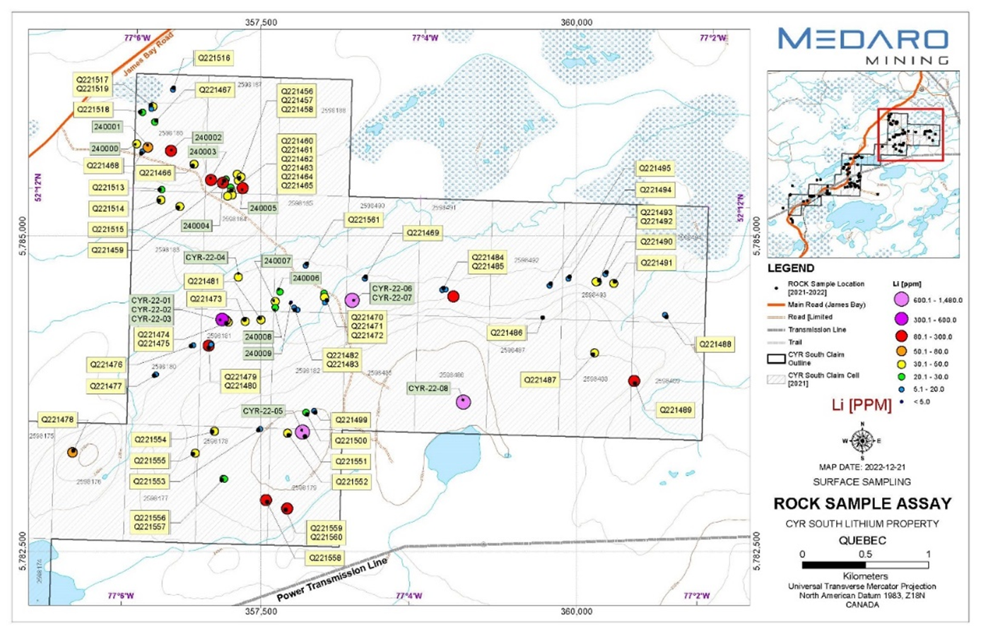 Rock Samples Results from 2021 and 2022 sampling.