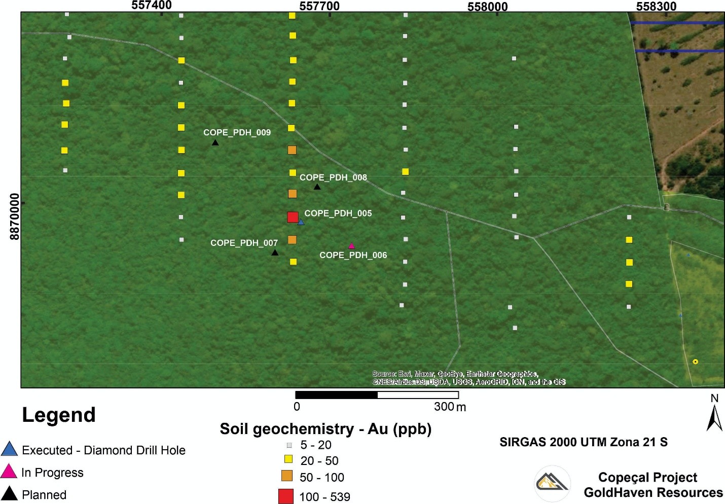 GoldHaven's planned drill locations on Copeçal Project's western anomaly