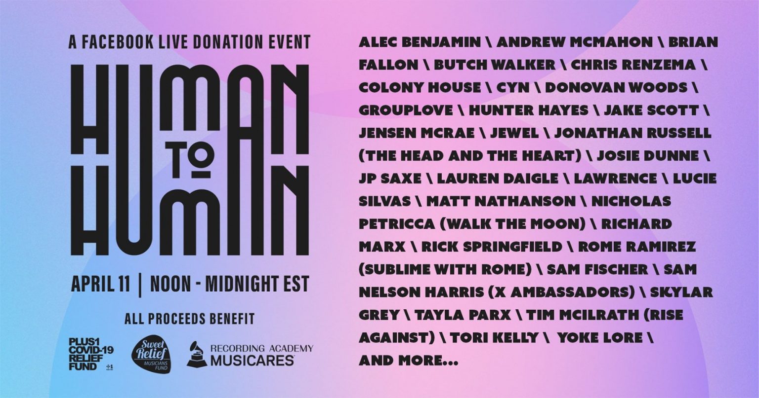 List of artists playing at the Human to Human benefit concert. 