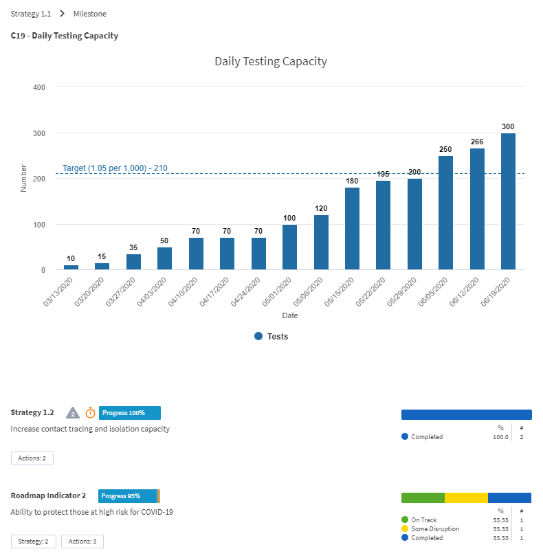 Sample Envisio Dashboard: Sample dashboard highlights key analytics and strategy progress.