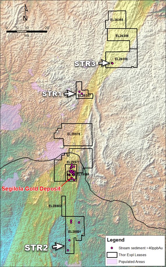 Figure 3: Regional stream sediment significant results (ppbAu)