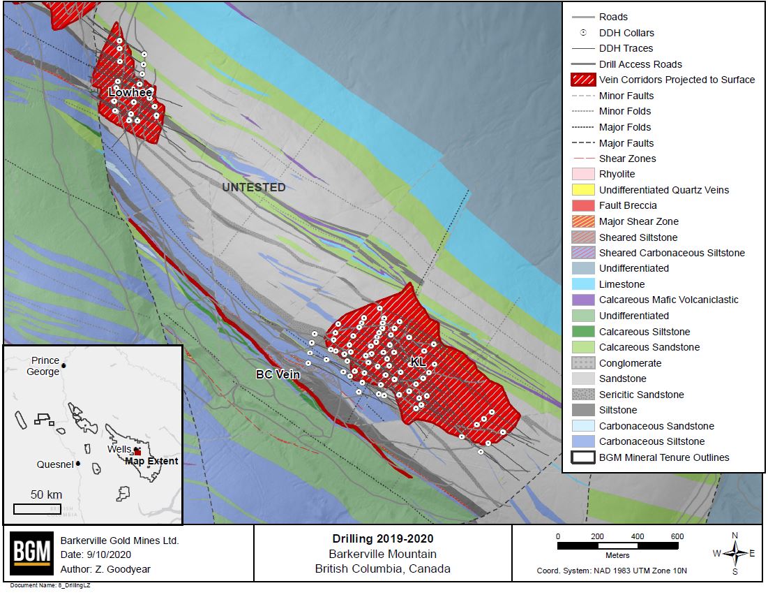 Barkerville Mountain Lowhee and KL Zones 2019 and 2020 Drilling