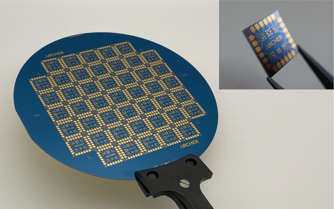 Archer’s advanced gFET chip for advanced biosensing diced from the whole four-inch wafer fabricated in a commercial foundry.