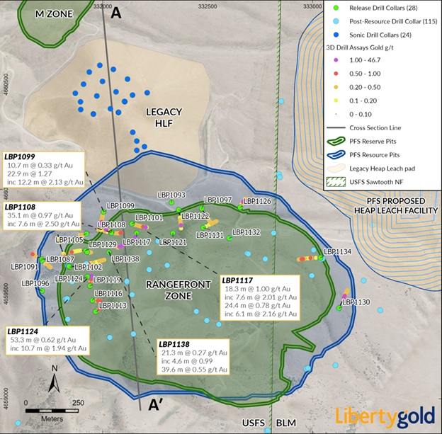 Figure 1: Plan Map of the Rangefront Area with current drill holes