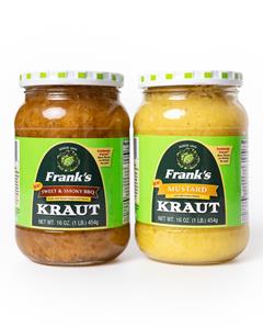 Frank's Kraut New Crowdsourced Flavors: Smokey BBQ & Mustard with Pickle Relish, now appearing in food retailers.